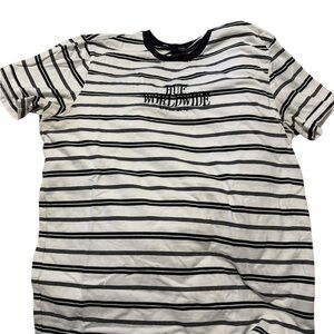 HUF worldwide Striped Black and White T-Shirt